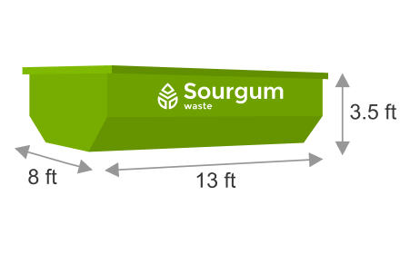 A 10 yard dumpster's dimensions that is offered by Sourgum's rent a dumpster division.