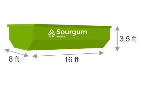 A 15 yard dumpster's dimensions that is offered by Sourgum's rent a dumpster division.