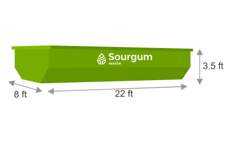 A 20 yard dumpster's dimensions that is offered by Sourgum's rent a dumpster division.