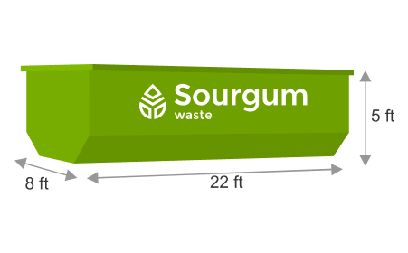 A 30 yard dumpster's dimensions that is offered by Sourgum's rent a dumpster division.