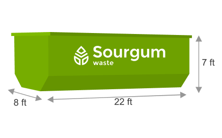 A 40 yard dumpster's dimensions that is offered by Sourgum's rent a dumpster division.