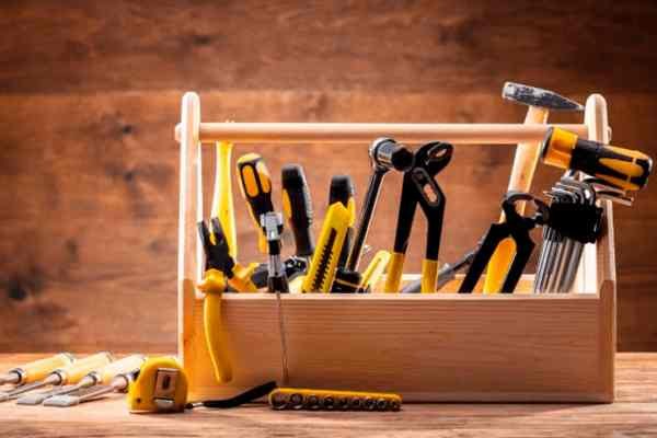 tools for contractors in a bin