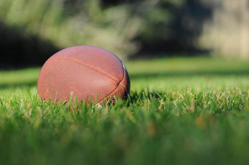 An American football in the grass