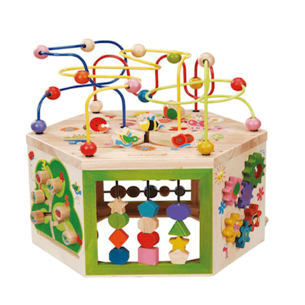 Gravity garden play toy with beads, bugs, and shapes