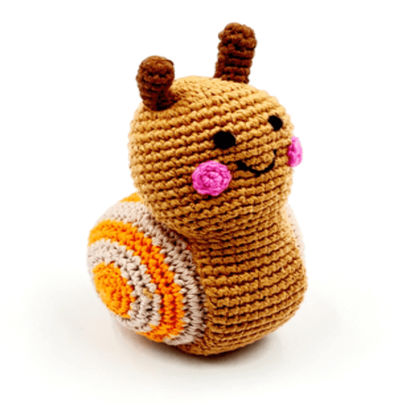 Snail toy for baby made from sustainable yarn