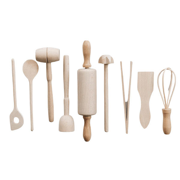 Wooden toy kitchen tool set