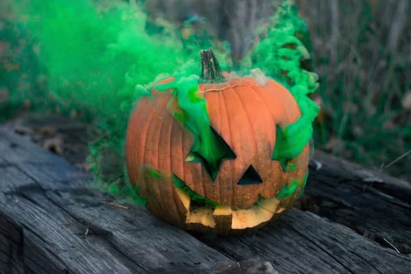 jack o lantern with green smoke coming out