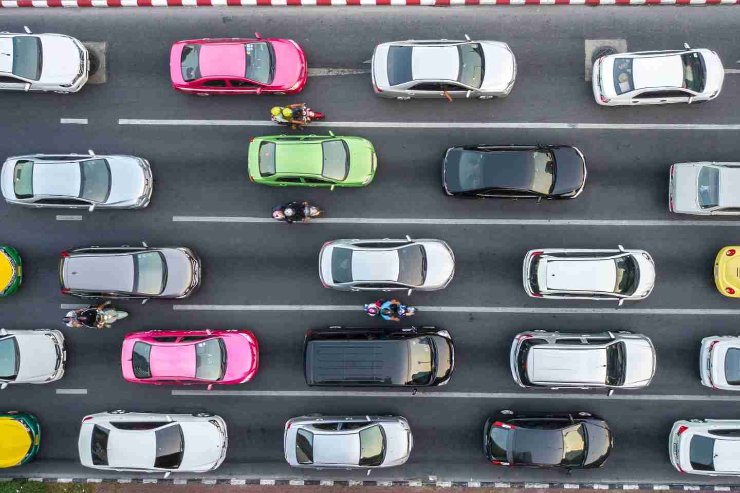 Grid lock on a highway showing how green transportation is needed