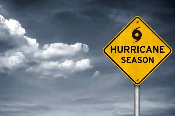 Sign with a hurricane season warning on it