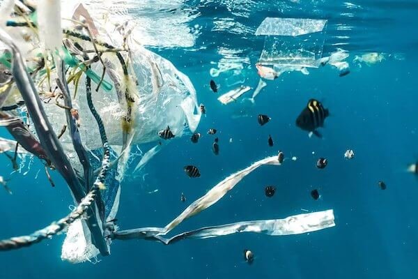 Plastic floating in the ocean