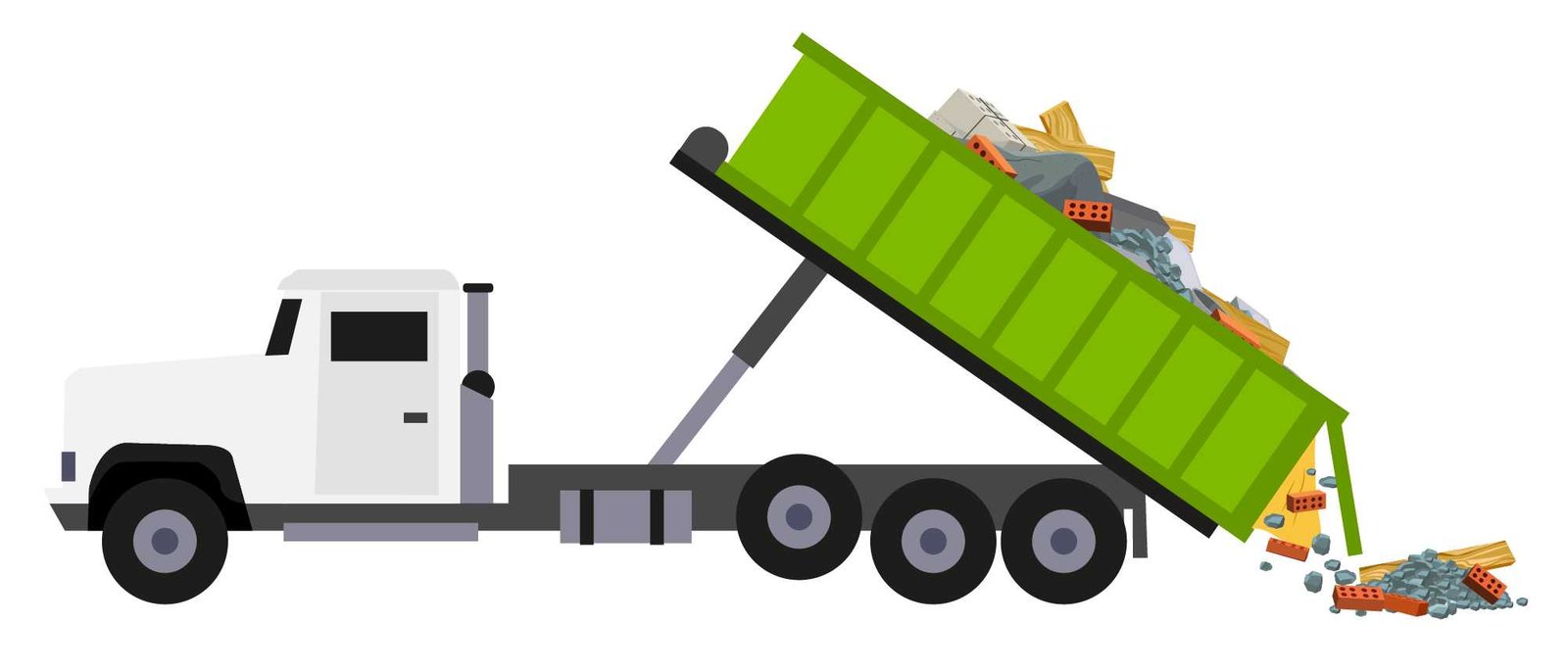 Visual of a truck dumping a full dumpster