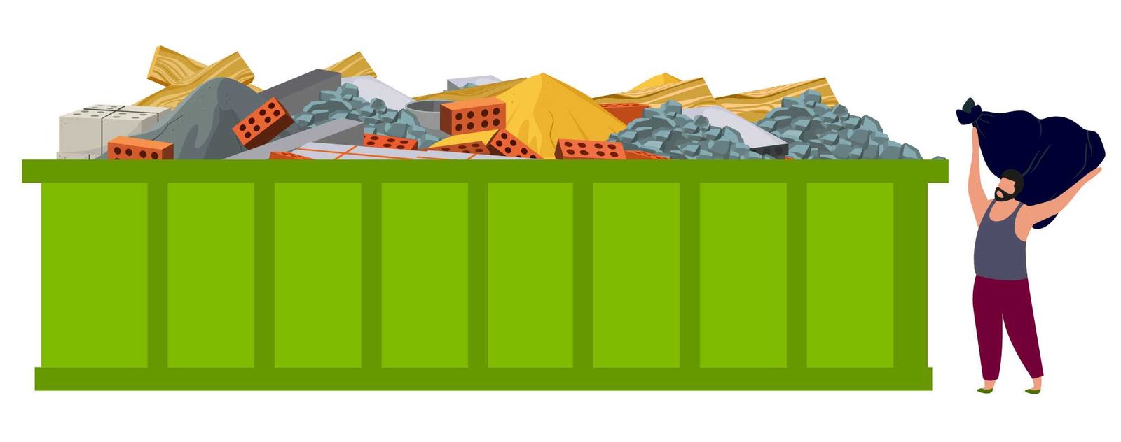 graphic of a man filling up dumpster 