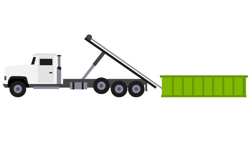 man putting trash in roll-off dumpster