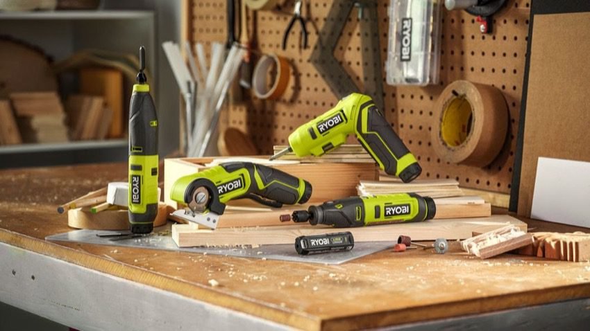 ryobi tools on workbench