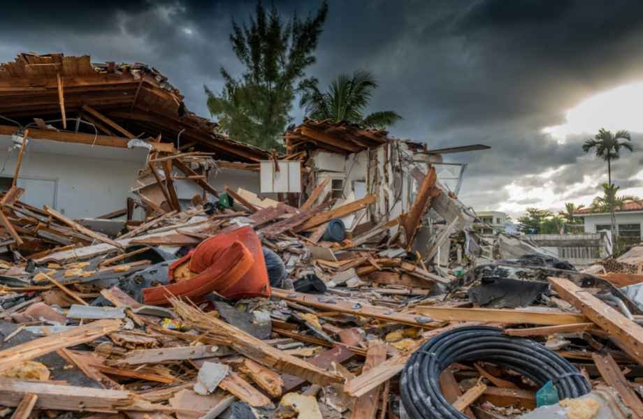 A picture of a destroyed neighborhood after a natural disaster 