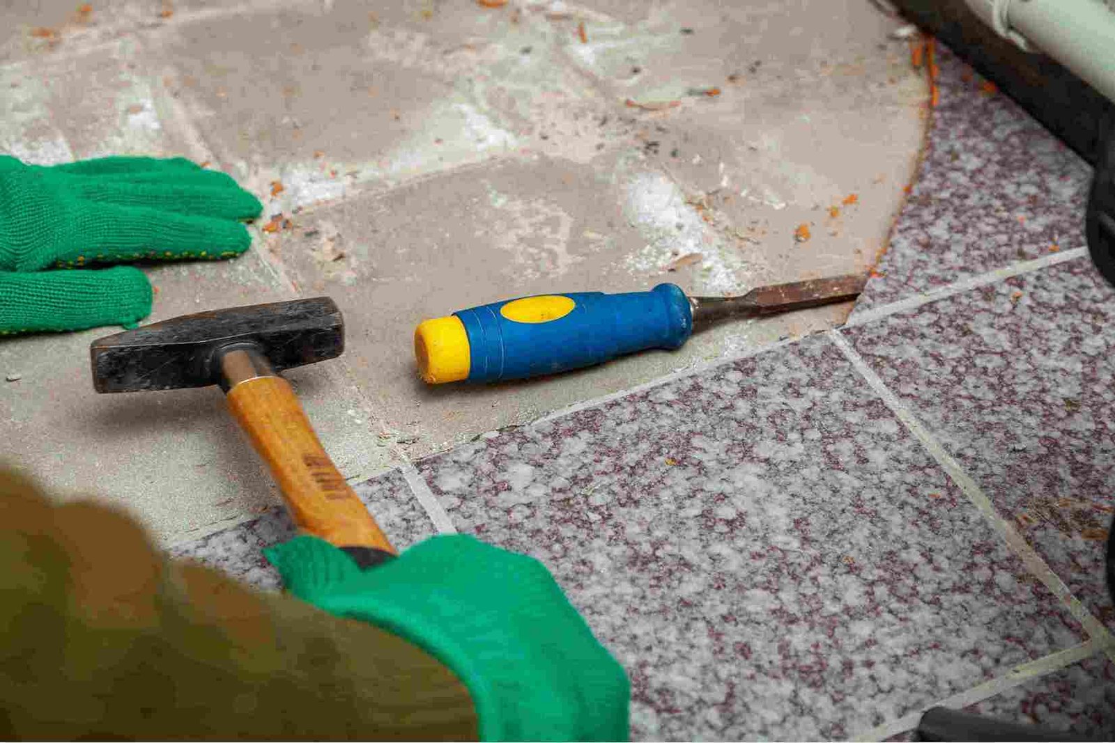removing tiles with a chisel