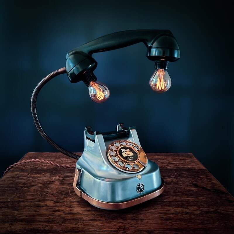 A rotary phone upcycled to a lamp