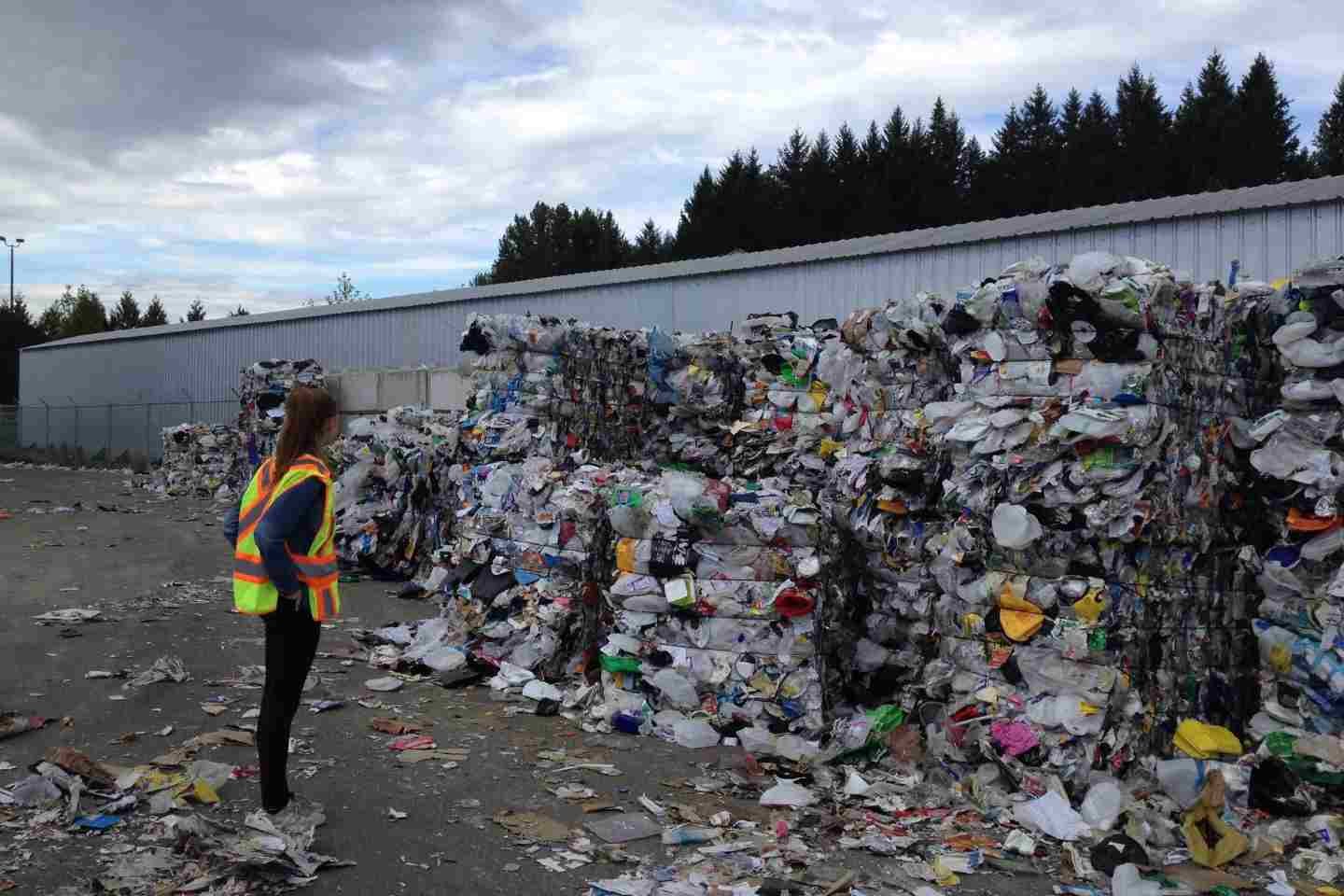 Plastic bales outside ready for recycling